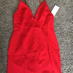 Red Low Cut Front and Back Dress from Tobi